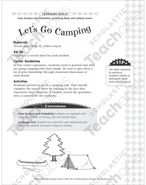 Let's Go Camping (Predicting): Differentiated Math Center ...