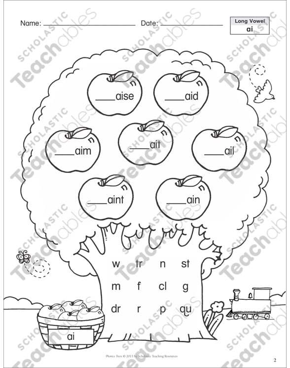 Long Vowels Ai Ay Phonics Tree Printable Skills Sheets