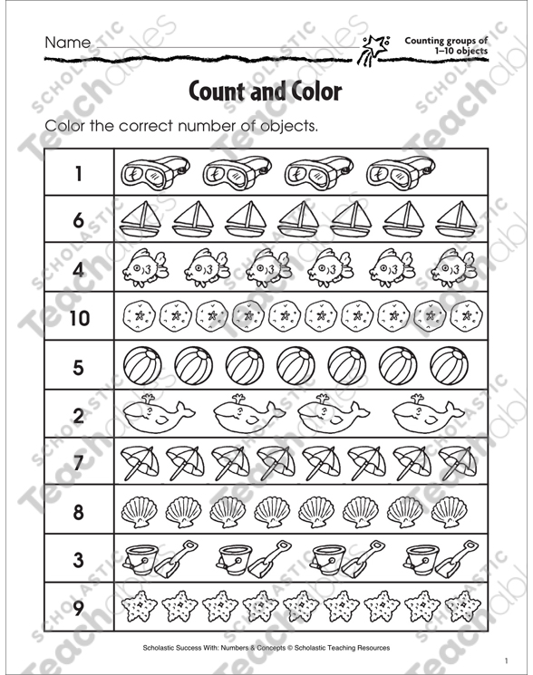 Count and Color (Counting 1-10 Objects) | Printable Skills Sheets