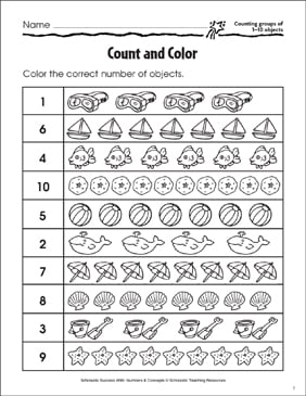 count and color counting 1 10 objects printable skills sheets