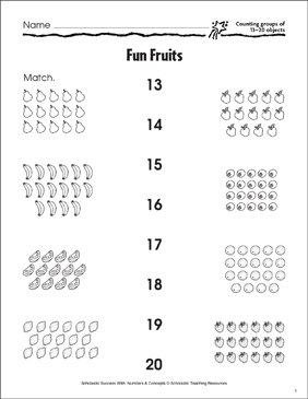 fun fruits counting groups of 13 20 objects printable skills sheets