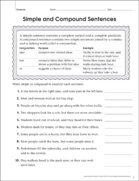 Simple & Compound Sentences: Grammar Practice Page ...
