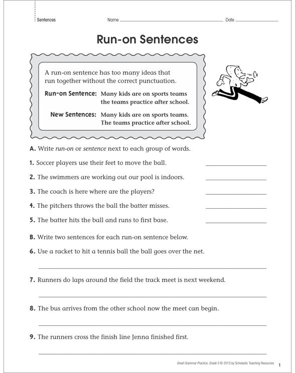Run On Sentences Practice Worksheet