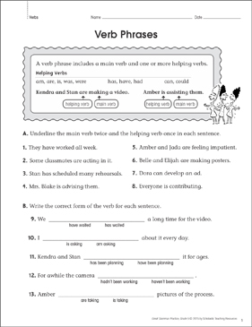 verb phrases grammar practice grade 5 printable skills sheets