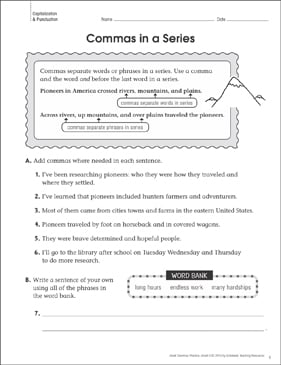 Commas in a Series: Grammar Practice Page (Gr 4–5 ...