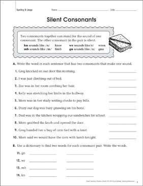 Silent Consonants: Grammar Practice Page | Printable Skills Sheets