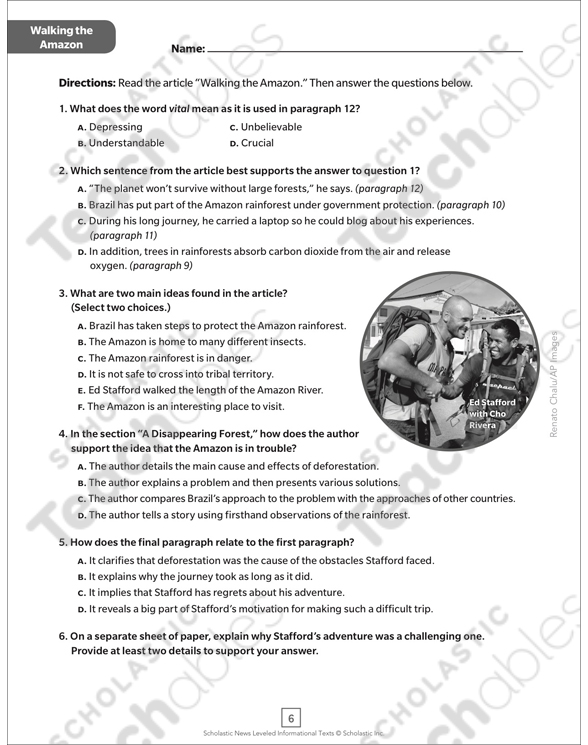 Walking the Amazon: Leveled Informational Text | Printable ...