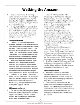 Walking the Amazon: Leveled Informational Text | Printable ...