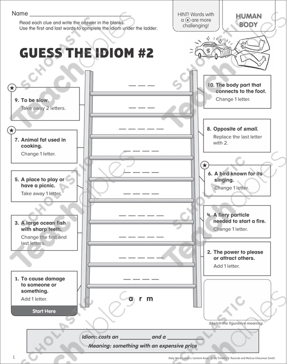 An Arm and a Leg: Idiom Word Ladder | Printable Games and ...