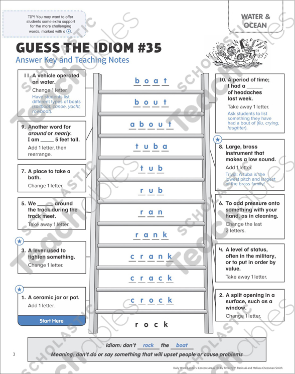 Don't Rock the Boat: Idiom Word Ladder | Printable Games and ...