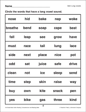 printable long a sound