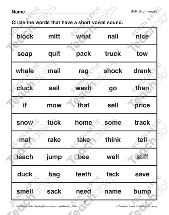 Short Vowels 2nd Grade Reading Skills Printable Skills Sheets