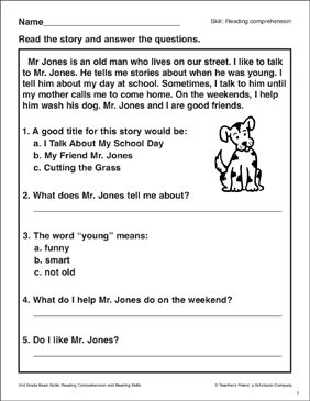 My Friend Mr. Jones: Passage and Questions | Printable ...