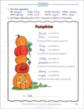 Pumpkins Poetry Frame Printable Skills Sheets