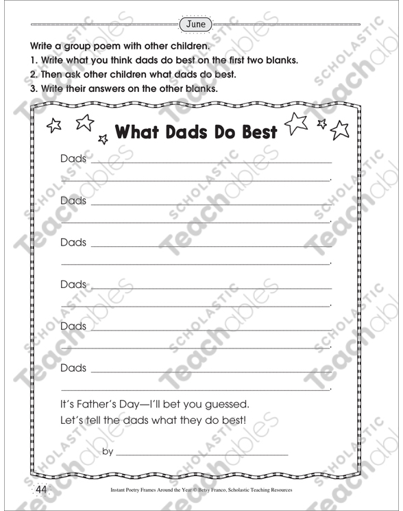 What Dads Do Best: Poetry Frame | Printable Skills Sheets