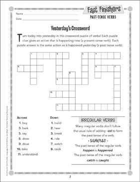 past tense crossword verbs teachables scholastic