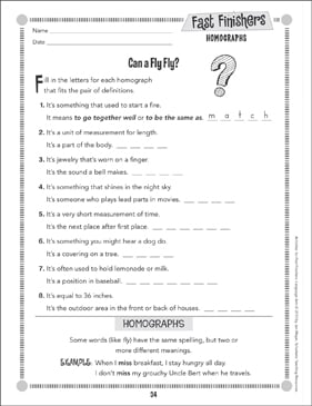 can a fly fly homographs printable skills sheets