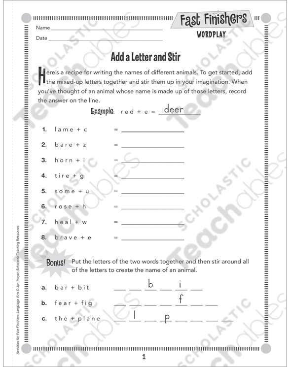 Add a Letter and Stir (Wordplay) | Printable Skills Sheets