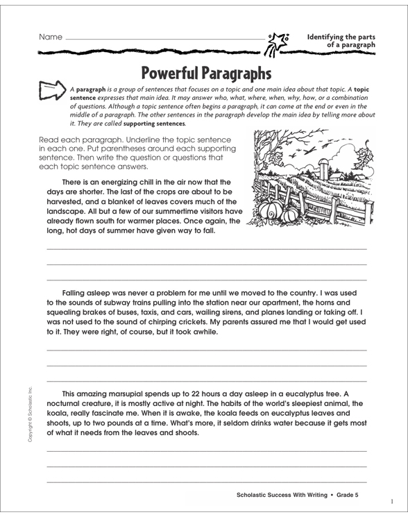 Powerful Paragraphs (Identifying the Parts of a Paragraph) | Printable ...