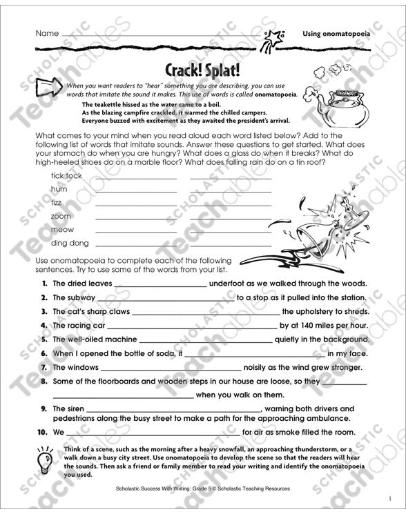 crack splat using onomatopoeia printable skills sheets