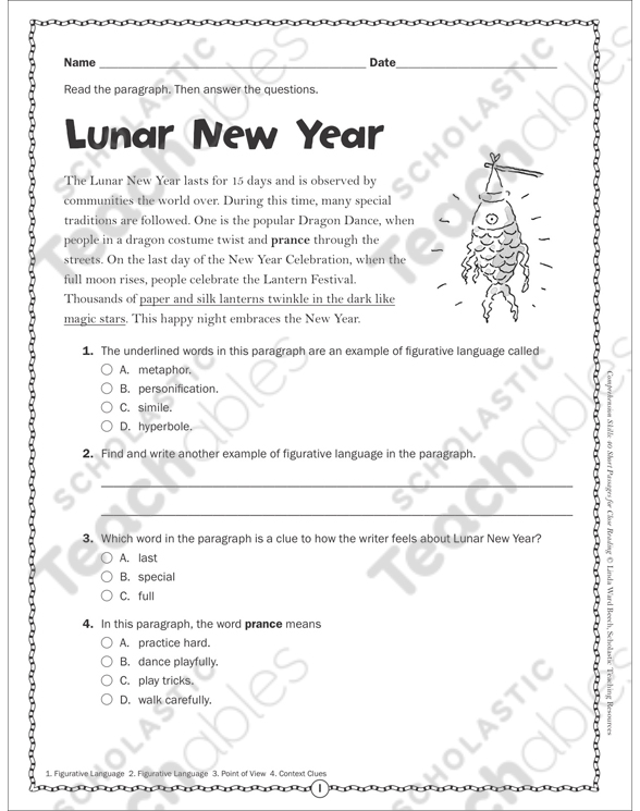 Lunar New Year: Close Reading Passage | Printable Skills ...