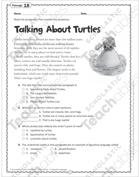 talking about turtles close reading passage printable skills sheets texts