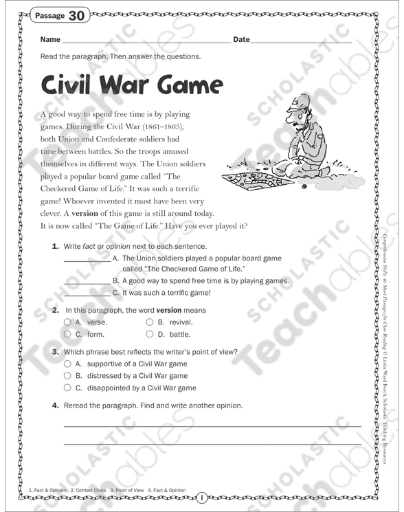 Civil War Game Close Reading Passage | Printable Skills ...