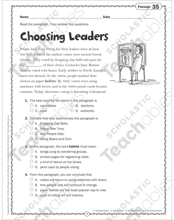 Choosing Leaders: Close Reading Passage | Printable Skills ...