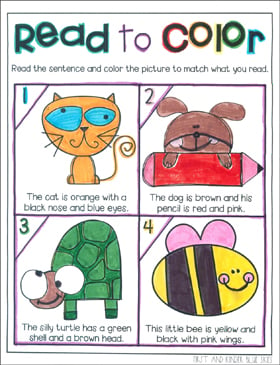 Read to Color Following Directions Printable Skills Sheets