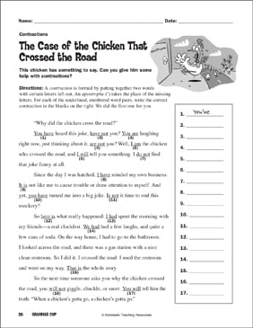 The Chicken That Crossed the Road (Contractions) | Printable ...
