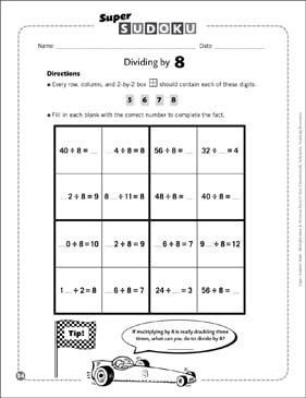 sudoku puzzle dividing by 8 printable sudoku skills sheets