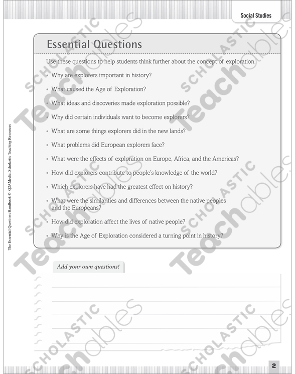 Essential Questions Age Of Exploration Printable Lesson Plans