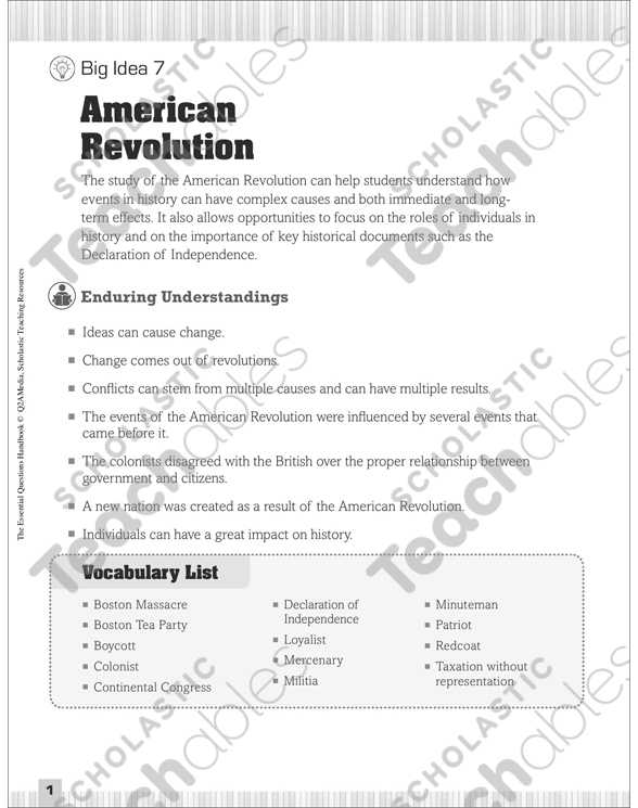 Essential Questions: American Revolution | Printable Lesson ...