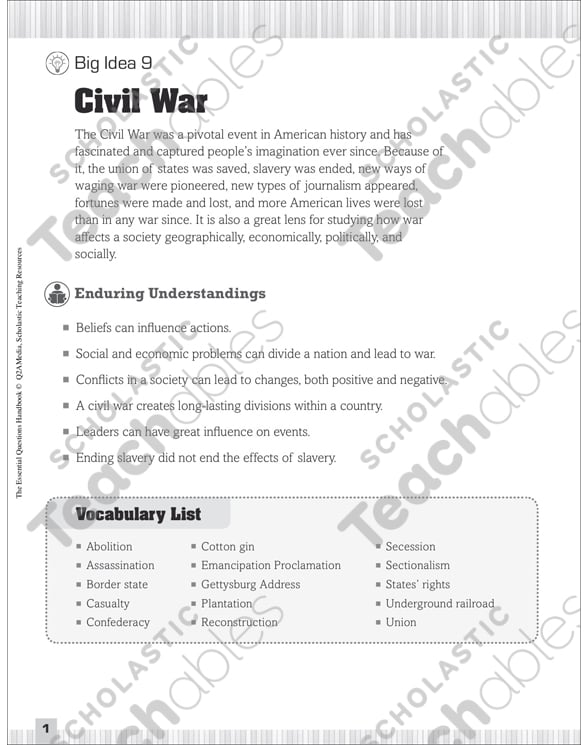 Essential Questions for Social Studies: Civil War | Printable ...