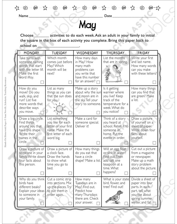 May: Send-Home Activity Calendar | Printable Calendars, Skills Sheets