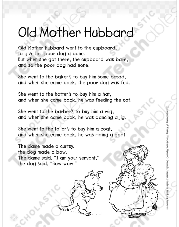 Old Mother Hubbard Nursery Rhyme Coloring Pages 