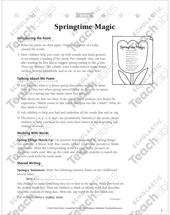 Springtime Magic Poem And Activities Printable Lesson Plans And Ideas Arts And Crafts