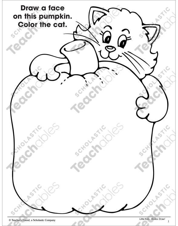 Cat With Pumpkin Fine Motor Skills Practice Page Printable