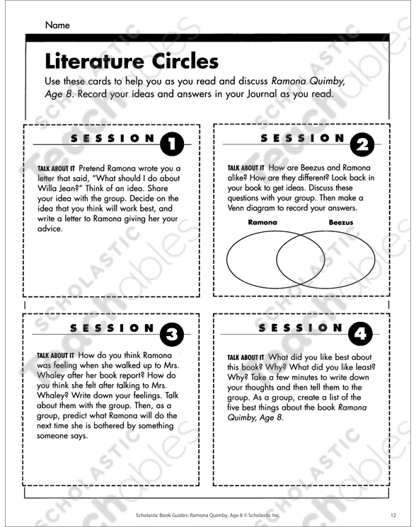 Book Guide Ramona Quimby Age 8 Printable Ebooks Graphic Organizers