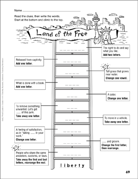 land of the free word ladder grades 4 6 printable skills sheets games and puzzles
