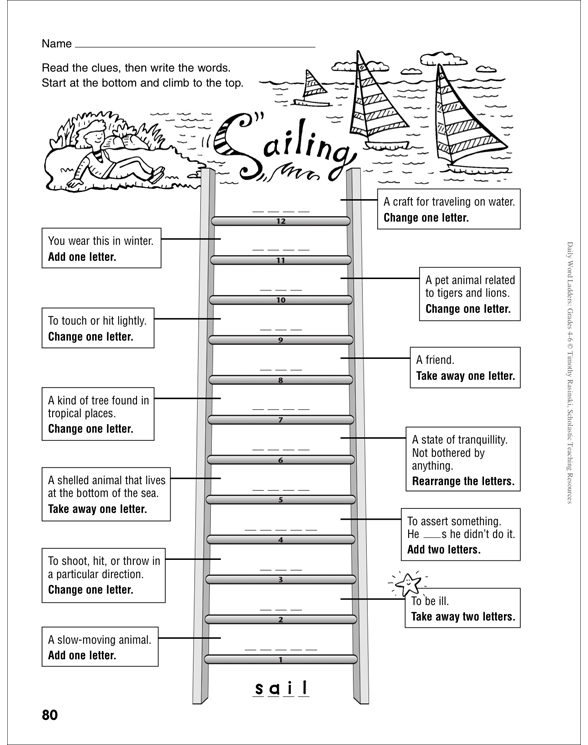 Sailing Word Ladder (Grades 46) Printable Skills Sheets