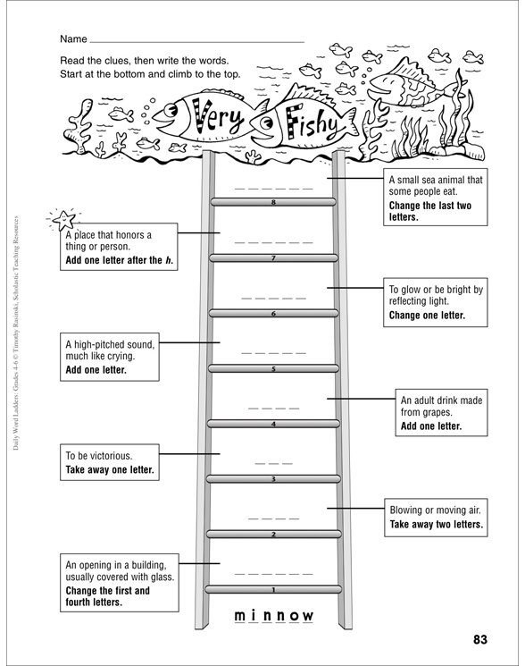 very fishy word ladder grades 4 6 printable skills sheets