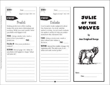 Julie Of The Wolves Reading Response Trifold Printable Bookmarks And Toppers Skills Sheets