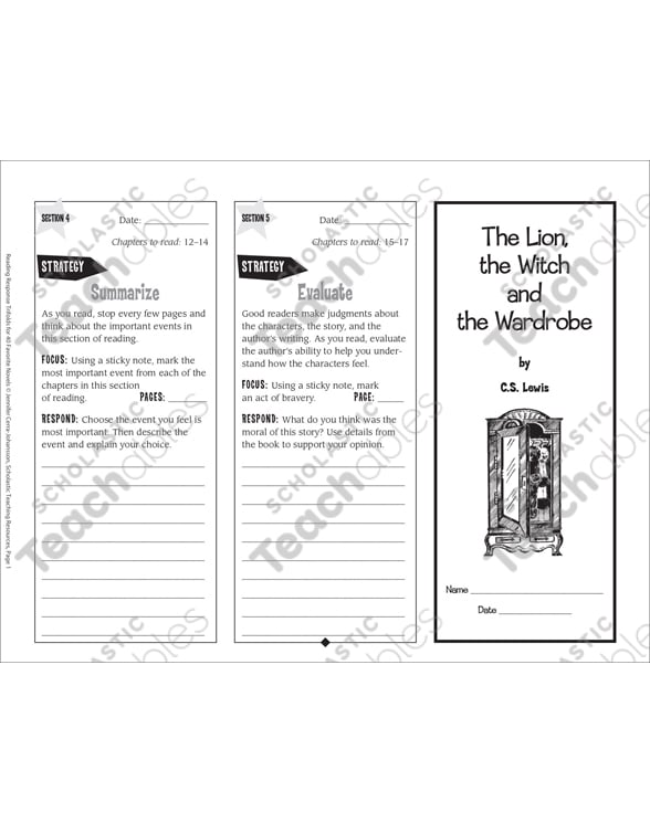 the lion the witch and the wardrobe trifold printable bookmarks and toppers skills sheets