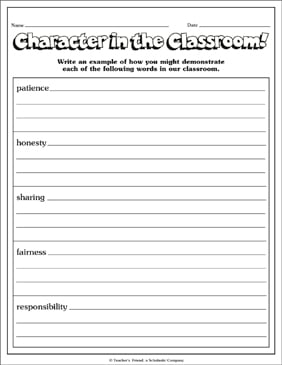 character in the classroom printable skills sheets