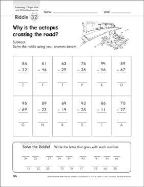 Solve The Riddle 32 Subtraction Printable Skills Sheets Number Puzzles