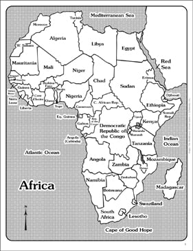 africa black and white map