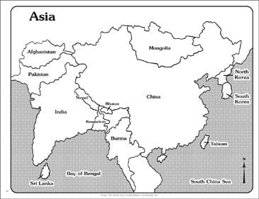 black and white map of asia