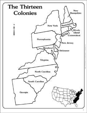 Maps Of The Thirteen Colonies Blank And Labeled Printable Maps And Skills Sheets