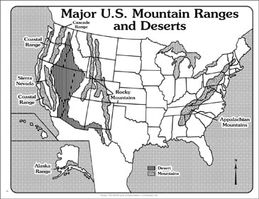 u s major mountain ranges and deserts outline map printable maps